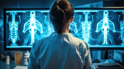 Medical scan, Doctor examining patient x-rays in operating room at the hospital.