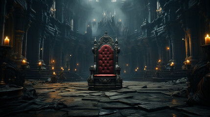 Empty throne in the hall. - obrazy, fototapety, plakaty