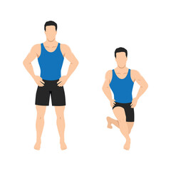 Man doing cross back lunges exercise. Flat vector illustration isolated on white background