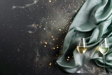 champagne and confetti with grey green background