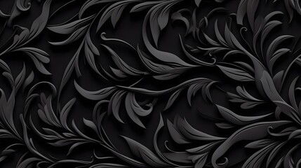 Illustration of abstract black floral vines seamless pattern