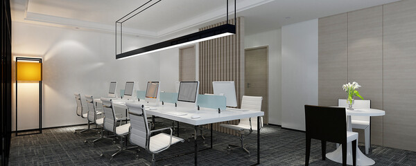 Fototapeta na wymiar modern open office, working area. 3d rendering