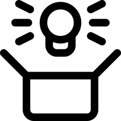 Creativity in outline icon. Lightbulb, cardboard, box, out of the box, idea, innovation