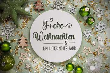 Text Frohe Weihnachten, Means Merry Christmas, Green Christmas Decor, Snow