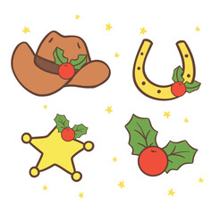 Cute Cowboy Christmas element Cartoon Character hand drawing