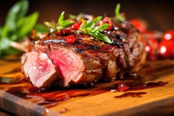 up-close shot of well-seared lamb chop