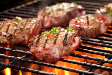 close-up of marinated lamb chops on bbq grill
