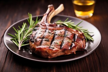 grilled lamb chop covered in rosemary sprigs