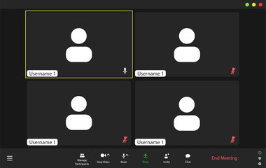Video conference user interface, video meeting call window overlay. Modern UI template for 4 users - obrazy, fototapety, plakaty