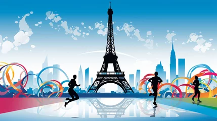 Rolgordijnen eiffel tower city olympic games in Paris © Jill