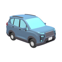 自動車のイラスト素材　デフォルメ　SUV　ブルー（1_c）