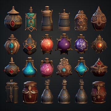 illustration of game item collection solid color Detail, Generative ai
