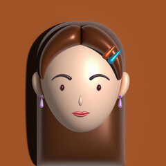 Woman avatar face with Brunette hair. Icon user person. Close-up faces of women and young girl. People a calm official. Realistic 3d design in cartoon style. illustration .