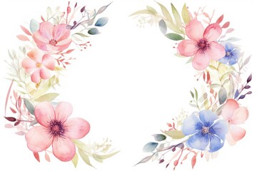 Vibrant Watercolor Floral Wreath on White Background