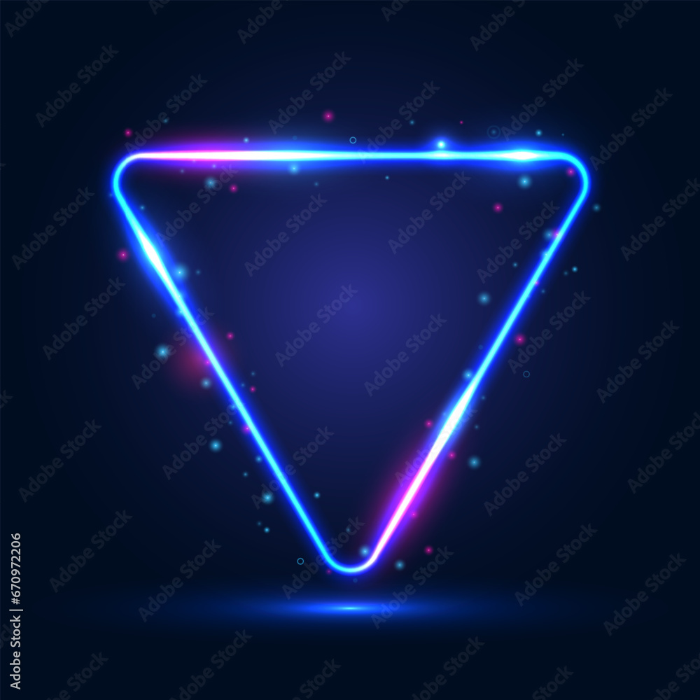 Aufkleber neon triangular frame with shining effects and highlights on a dark blue background. abstract futuri