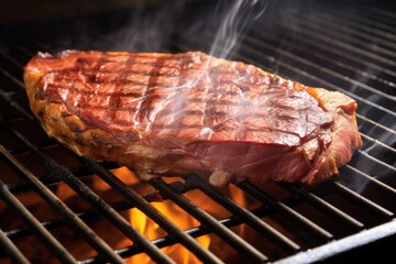 porterhouse steak on an electric grill with smoke