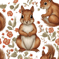 Cute small squirrel liberty pattern. Generative AI