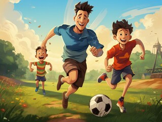 Obraz na płótnie Canvas illustration of happy family playing soccer, Generative ai