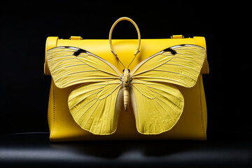 Yellow butterfly purse with black and white butterfly on it.