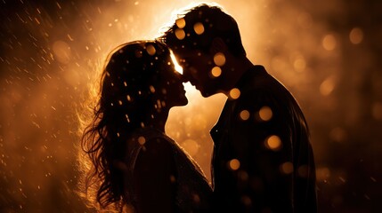 Silhouette of Lovers Kissing