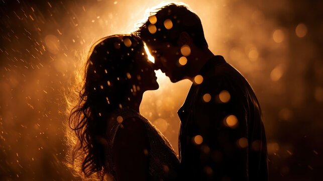 Silhouette of Lovers Kissing