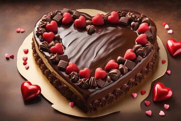 Obraz na płótnie Canvas Heart-shaped chocolate cake for Valentine's Day.