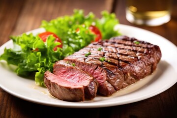 a juicy grilled sirloin steak on a bed of lettuce