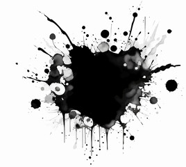 Abstract black in splash, paint, brush strokes, stain grunge isolated on white background