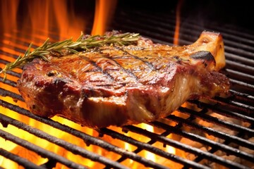 close-up of flame-grilled t-bone steak