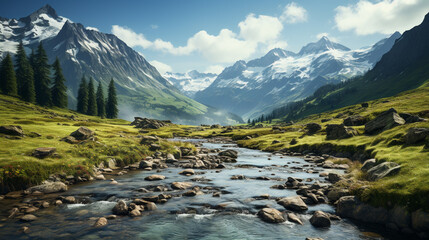 Fototapeta na wymiar View of beautiful moody landscape in the Alps. generative ai