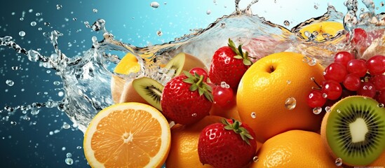 fresh fruits and water splash in the background © Muhammad