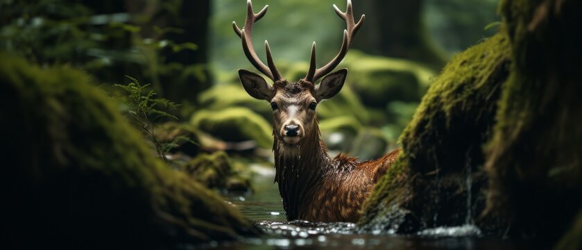 a deer in a stream