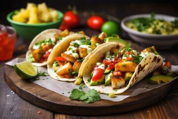 tacos with grilled halloumi cheese and avocado slices