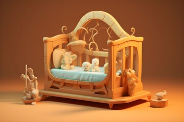 baby crib with teddy bear on the bed - obrazy, fototapety, plakaty