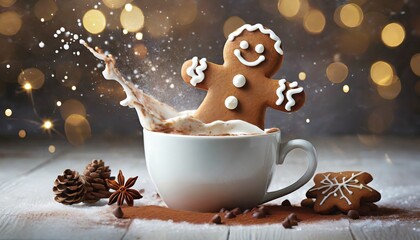 christmas gingerbread cookies and coffee - obrazy, fototapety, plakaty