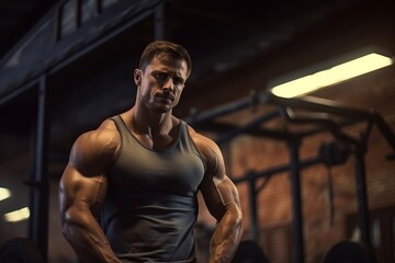 Fototapeta na wymiar illustration of medium shot gym activity Gym room Muscle man, Generative ai