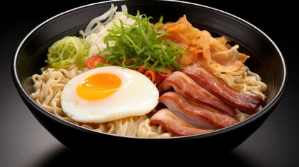 Bowl of Ramen with eggs - Japanese noodle dish.