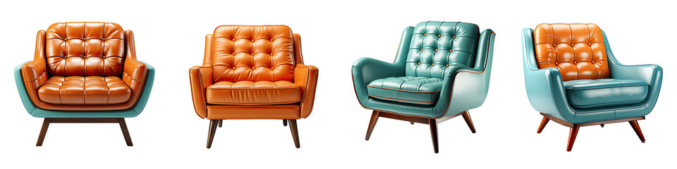 retro vantage armchairs   Hyperrealistic Highly Detailed Isolated On Transparent Background Png File - obrazy, fototapety, plakaty
