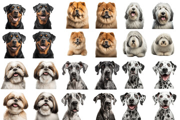Collection of dogs of various breeds on a transparent background. PNG Collection of cute dogs on a transparent background. - obrazy, fototapety, plakaty