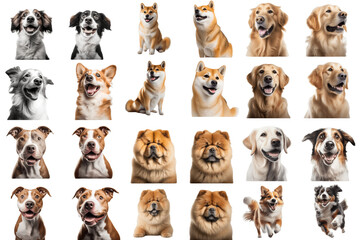 Collection of dogs of various breeds on a transparent background. PNG Collection of cute dogs on a...