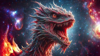 AI Generated Realistic Illustration of a Dragon and Velociraptor in Space Wallpaper