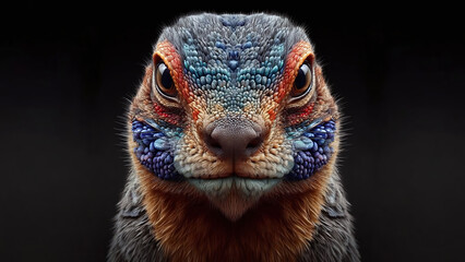 Colorful Lizard Portrait - AI Generated Illustration, Realistic

