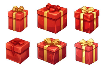 Fototapeta premium Set of red and golden Christmas gift illustrations on white or transparent background