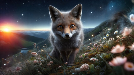 Easter Fox in the Moonlight - AI generated Illustration, realistic

