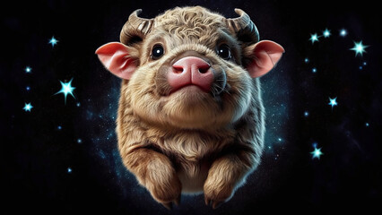 Cosmic Bull: A Quirky and Festive Wallpaper for Chinese New Year - AI Generated Illustration, Realistic