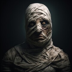 Fototapeta na wymiar illustration of mummy with bandages spooky dirty old realistic, Generative ai