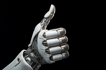 Close up of artificial intelligence robotic hand showing thumbs up sign