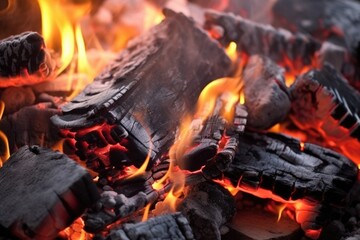 detailed close-up of burning moroccan mechoui coals - obrazy, fototapety, plakaty