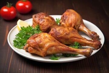 close-up shot of cooked jerk marinated drumsticks on a plate