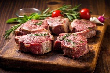 lamb chops showing grill marks on a rustic stone board